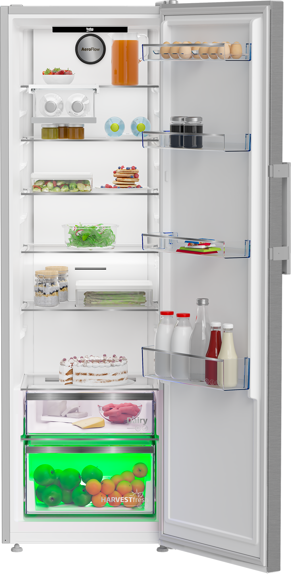 Beko 365L Upright Fridge 60cm Pearl Steel B5RMLNE444HX