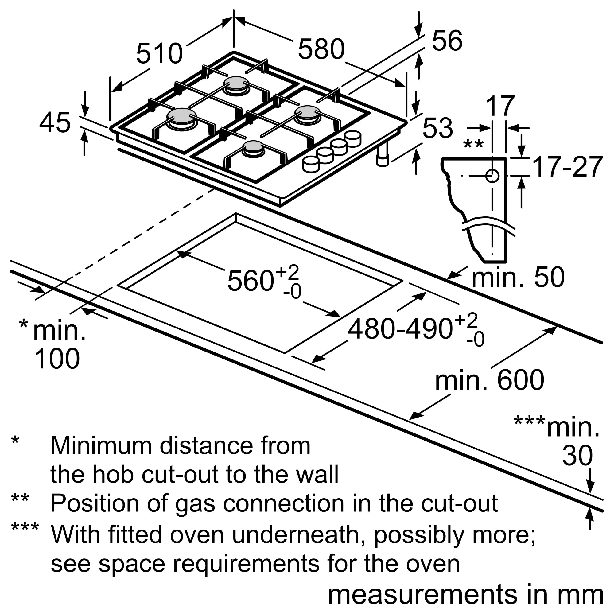 Bosch Series 2 Gas Hob Stainless Steel PBP6C5B62M