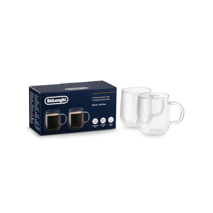 De'Longhi Double Wall 500ml Glass Mug Set DLSC327